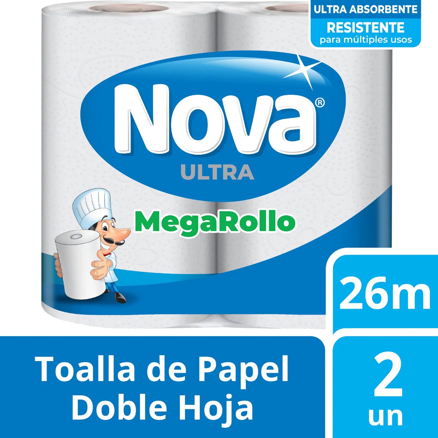 TOALLA DE PAPEL NOVA ULTRA ABSORB MEGA ROLLO 2 UN 26MT