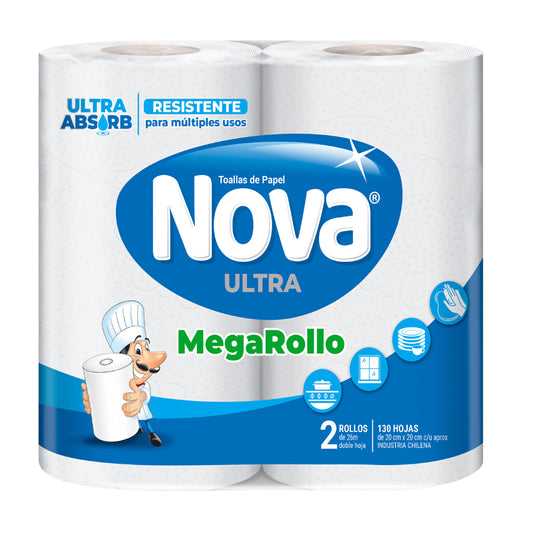 TOALLA DE PAPEL NOVA ULTRA ABSORB MEGA ROLLO 2 UN 26MT